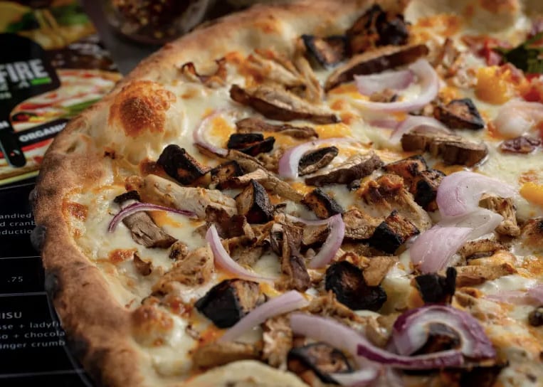 Lemon Chicken Cheddar Pizza.